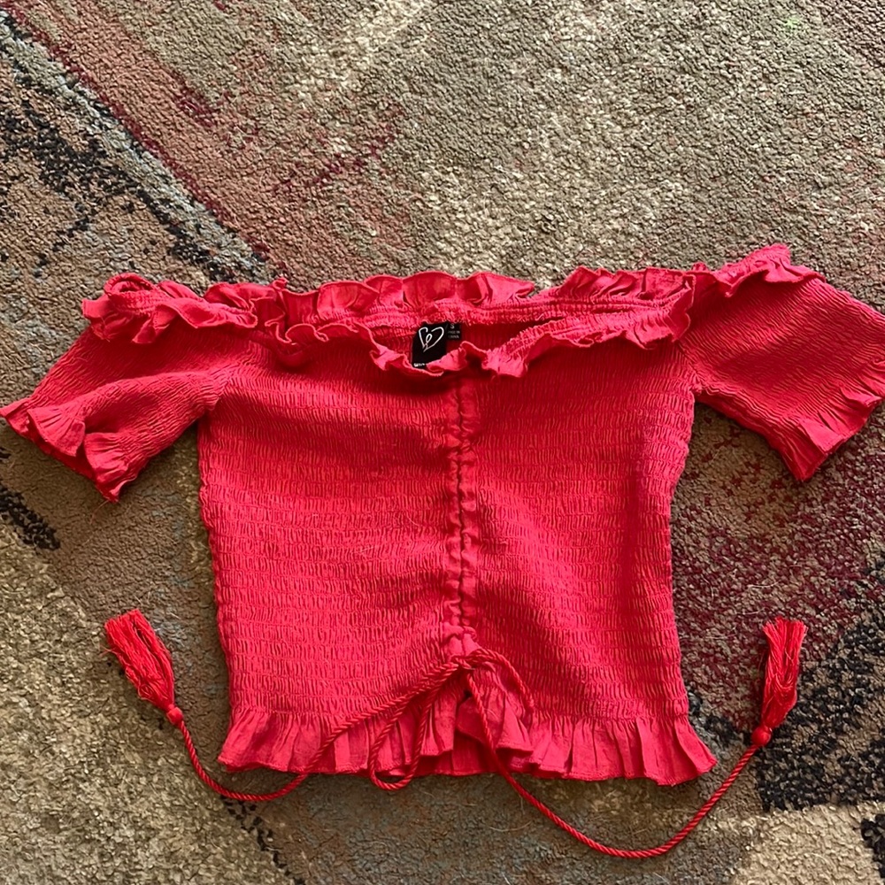 Windsor Red Off the shoulder crop top